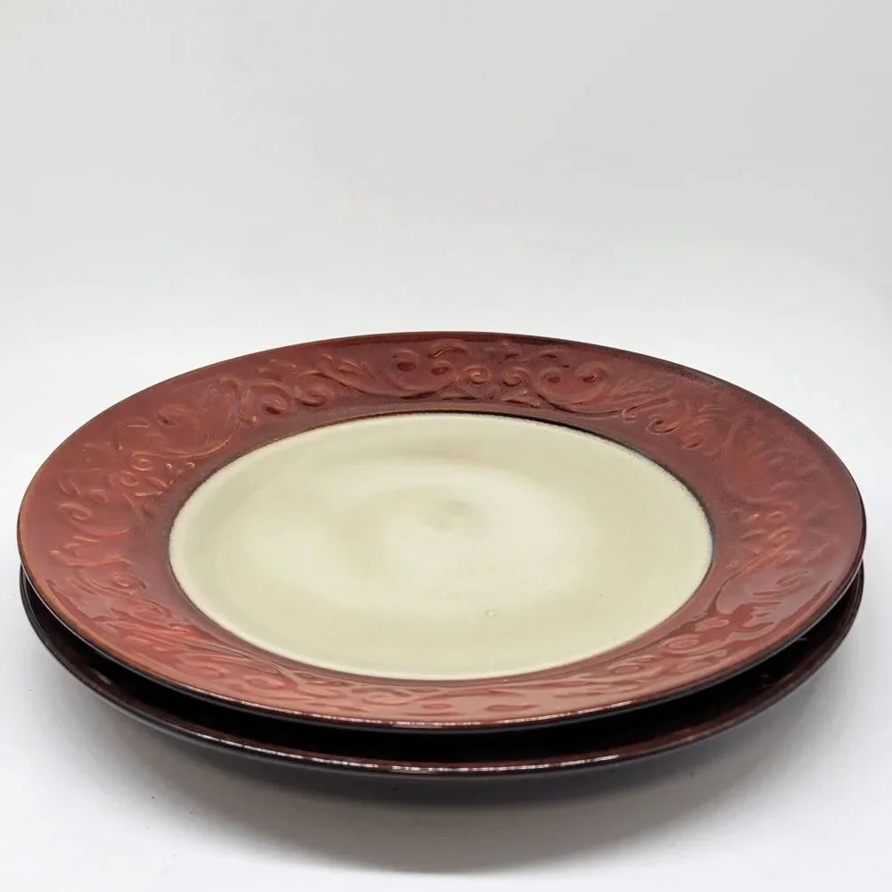 Pier 1 Red Scroll Set Of 2 Scroll Rim 10 3/4
